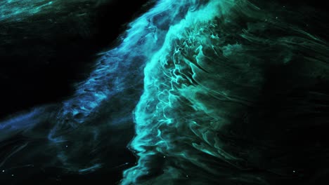 the surface of the dark green nebula clouds floating in the universe