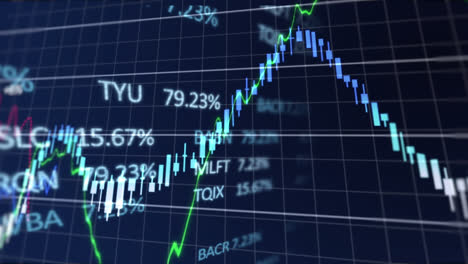 animation of financial and stock market data processing against blue background