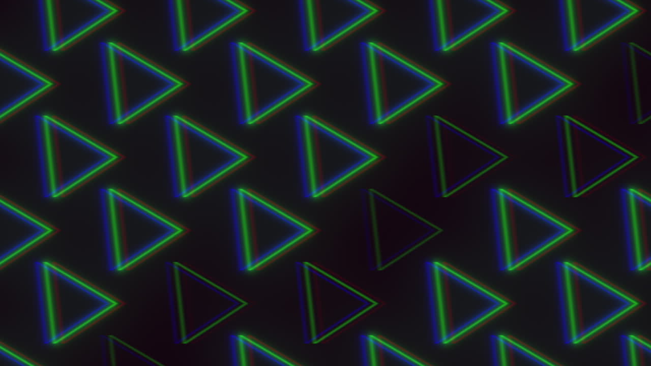 patrón de triángulos de neón sin costura con efecto de falla en el gradiente negro