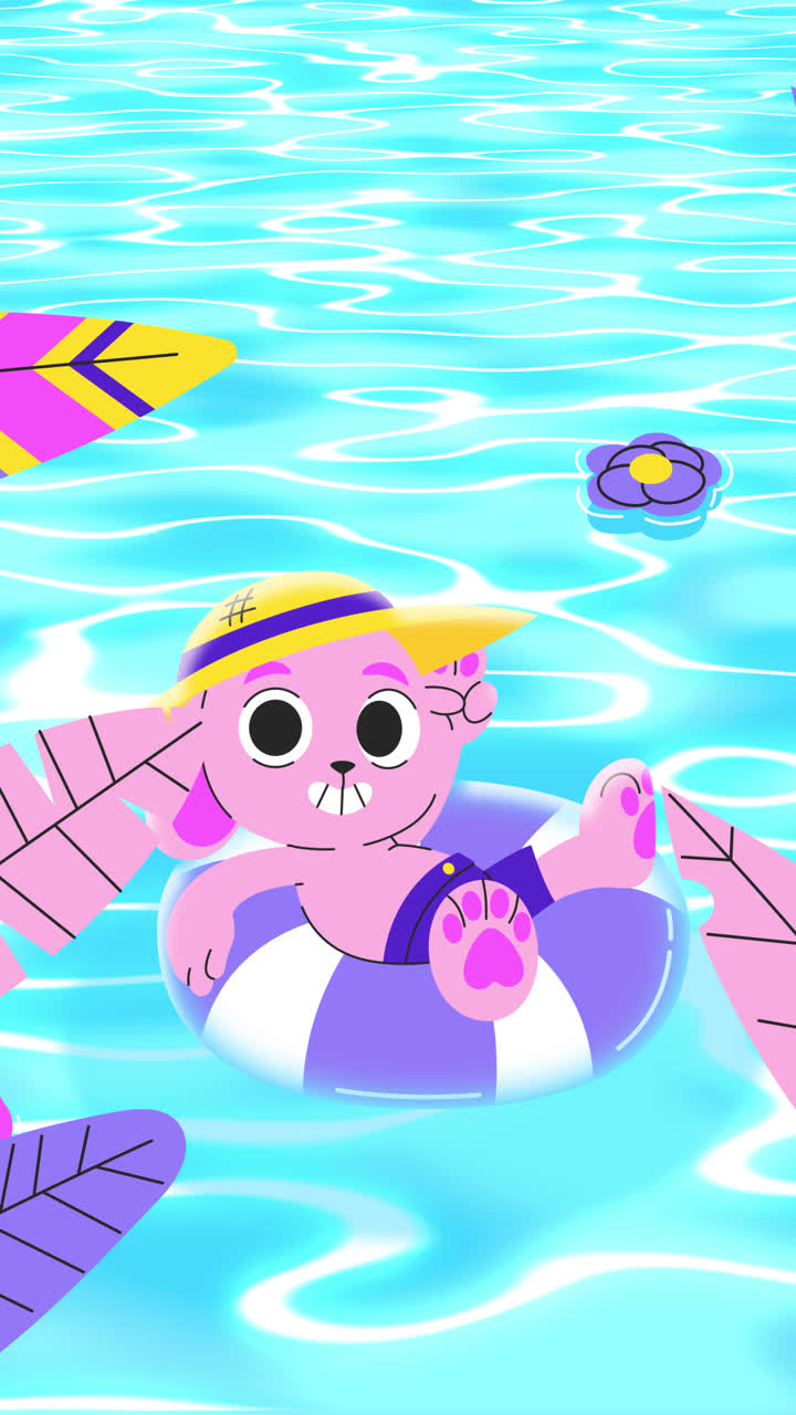 Cartoon Rabbit Relaxing in a Swimming Pool
