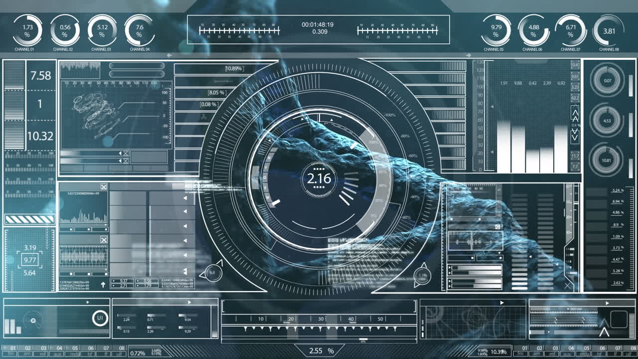 animazione della scansione dello scopo e dell'elaborazione dei dati sul filo di dna