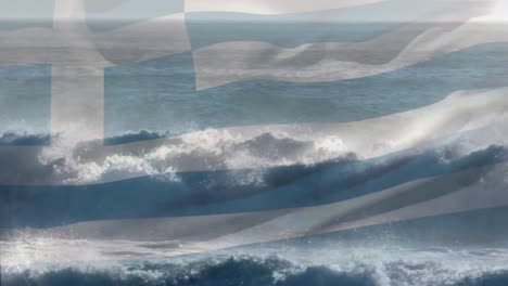 Animation-of-flag-of-greece-blowing-over-waves-in-sea