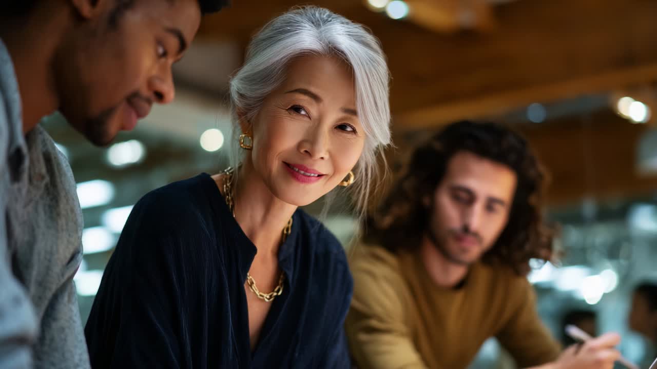 A Captivating Moment of Connection: An Engaging Conversation Between Three Individuals with Varied Backgrounds and Perspectives, Highlighting the Importance of Communication and Interactions in a Modern Workspace Setting