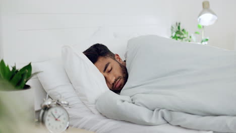 Man,-bed-and-sleeping-in-home-for-rest