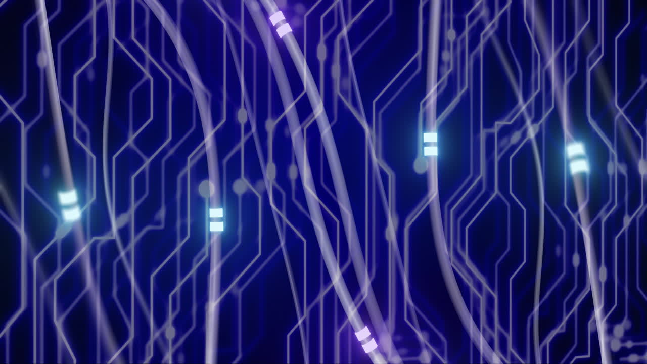 회로판과 빛나는 연결 네트워크로 디지털 데이터 처리의 애니메이션