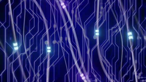 animación de procesamiento de datos digitales con placa de circuitos y red de conexiones brillantes