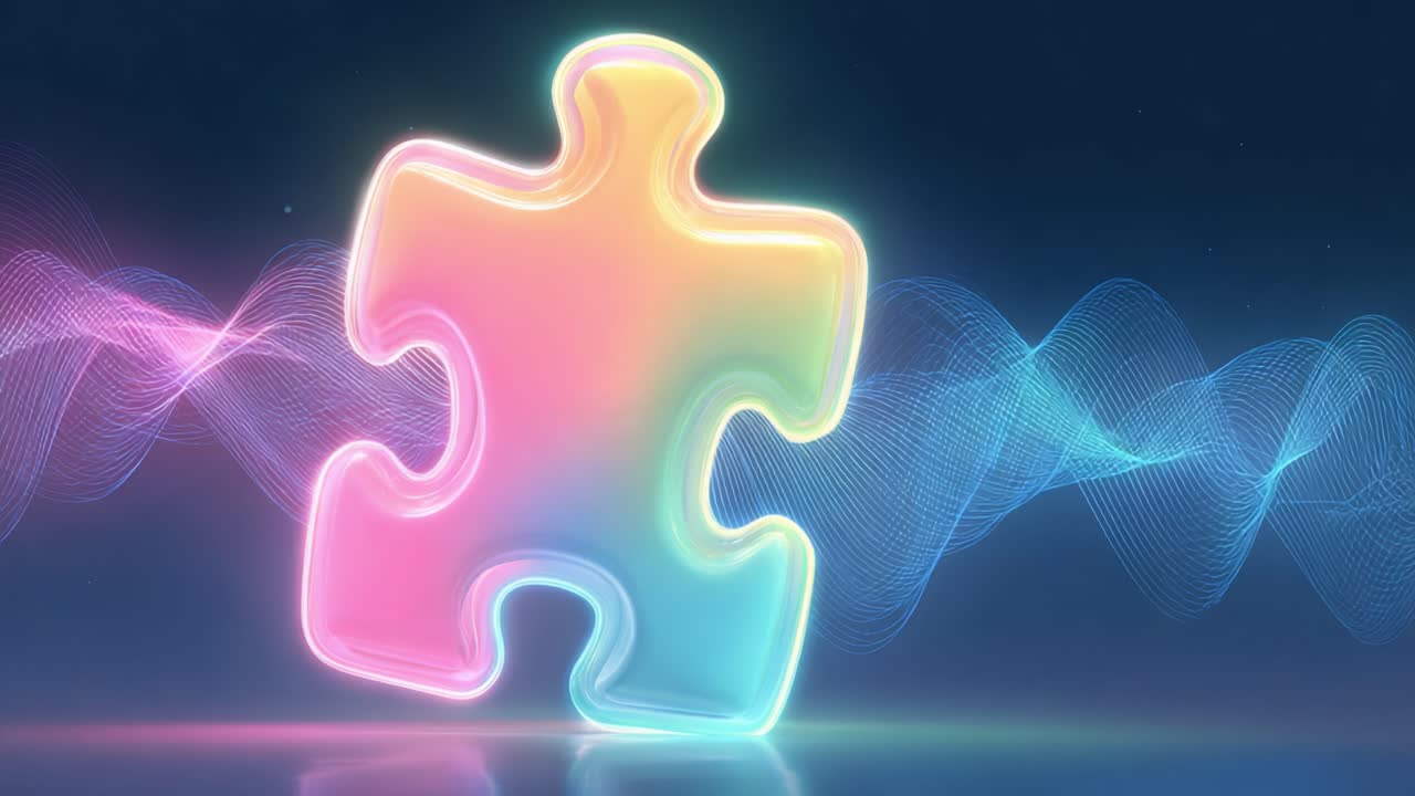 A Visually Striking Puzzle Piece Glowing with Gradient Colors Against a Futuristic Background, Representing Connection, Creativity, and Problem-Solving in a Digital World