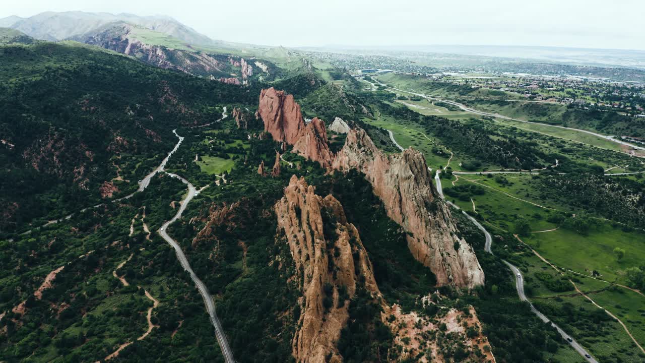 Aerial view of Colorado's unique Garden of the Gods mountains