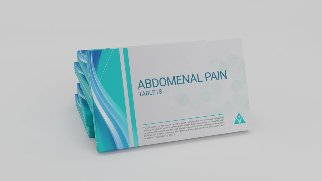 pastillas para el dolor abdominal en una caja de medicamentos