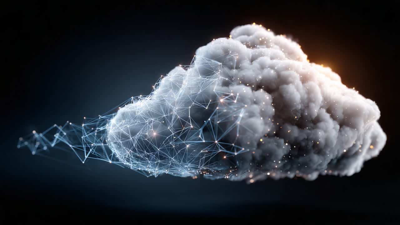 A Stunning Visualization of a Cloud Forming with a Network of Interconnected Particles, Symbolizing Data Flow and Technological Innovation in a Digital Atmosphere