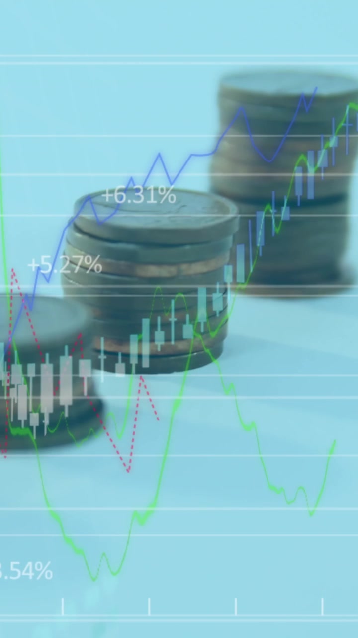 Digitalt kompositvideo af behandling af finansielle data mod møntstak