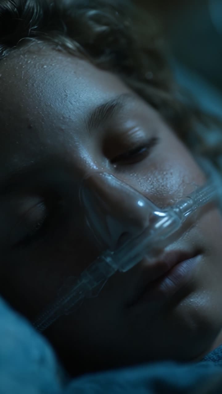 A Child's Struggle: Capturing the Quiet Resilience of Youth on Oxygen Therapy in a Moment of Rest and Vulnerability