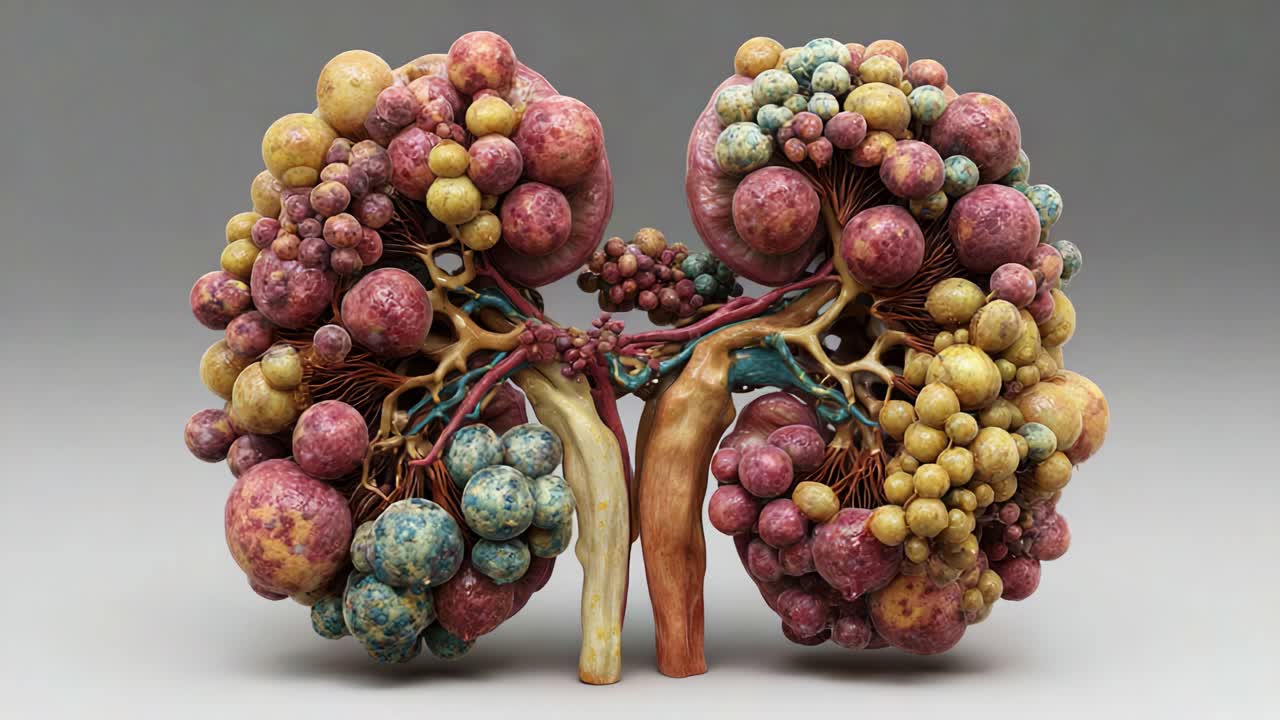 A Stunning Visualization of Human Kidneys: Artistic Representation Showcasing Anatomical Structures Highlighting the Complexity and Intricacies of the Urinary System in Vibrant Colors