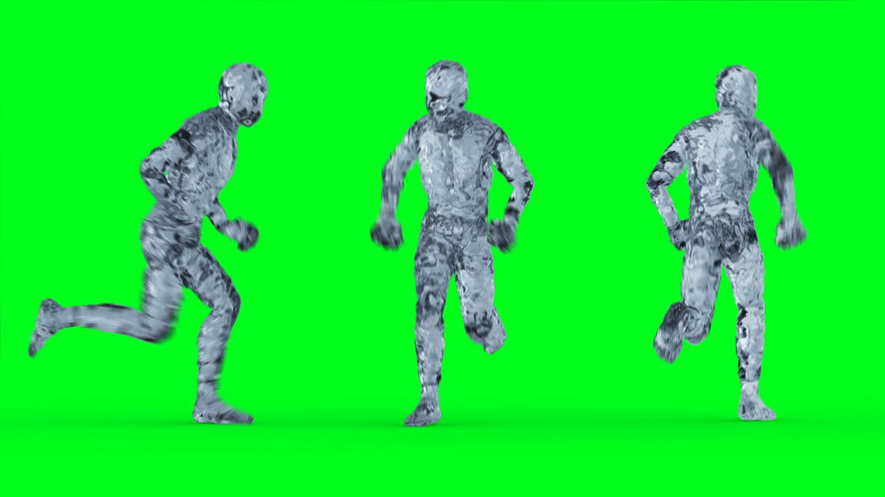 얼음, 유리 남자 캐릭터 애니메이션, 녹색 화면에서 고립.