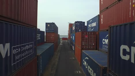 aerial view of shipping containers at a port