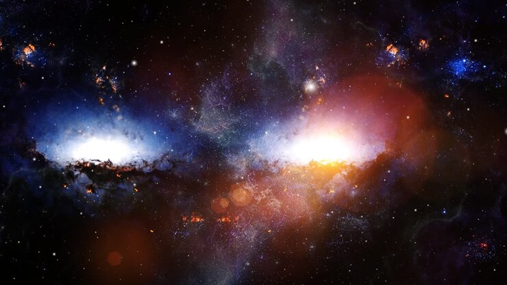 zwei zwillingsgalaxien, die sich im universum bewegen und schweben