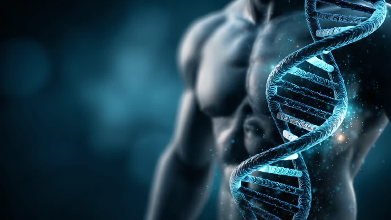 Uno sguardo affascinante al DNA: La struttura dinamica e intricata del materiale genetico intrecciata con la forma umana, che mostra l'essenza della vita e dell'identità.