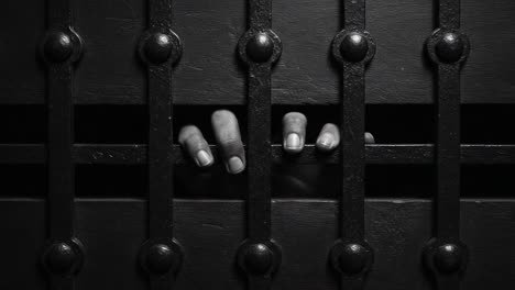 a captivating image of an outstretched hand grasping through barred prison gates, symbolizing desperation and the struggle for freedom against enclosure