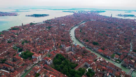 aerial view of venice city, grand canal, and venetian lagoon in italy