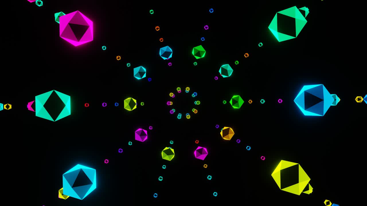 vj 루프는 추상적인 다채로운 공의 마법 회전입니다.