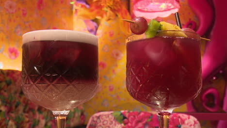 colorful cocktails in a pink bar