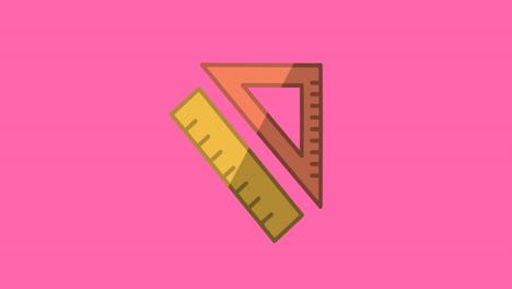 animación de los iconos de los artículos escolares que se mueven sobre un fondo rosa