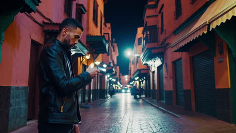 man exploring a moroccan night street