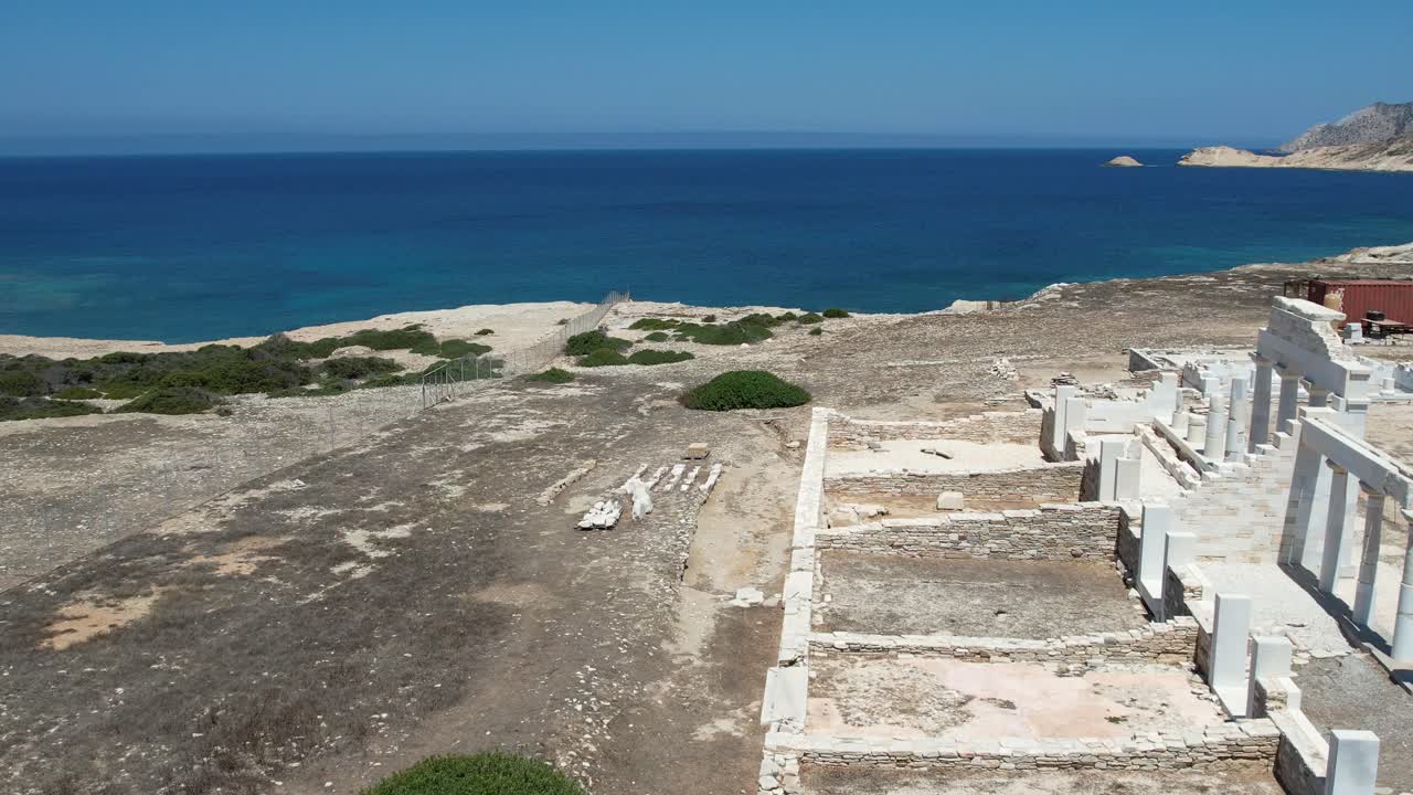 Aerial views from over the ancient Greek Ruins on the Island of Despotiko