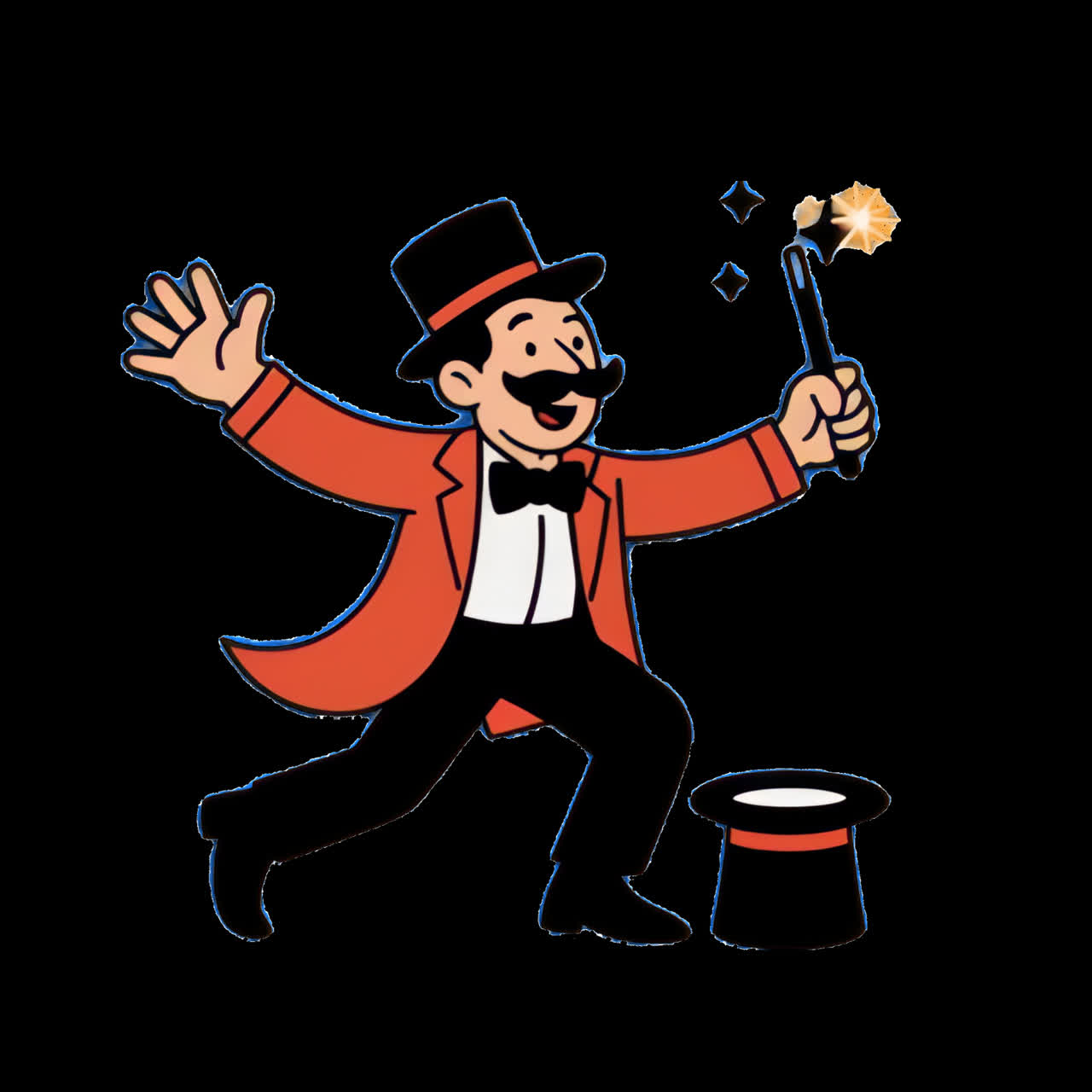 Cheerful magician performing magic tricks animation isolated asset, transparent 4K video, alpha