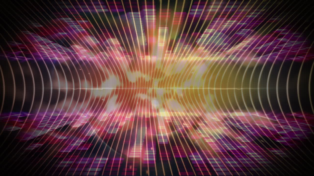 그래픽 음악  ⁇ 얼라이저 이동과 함께 반 ⁇ 이는 반점과 빛의 트레일의 애니메이션