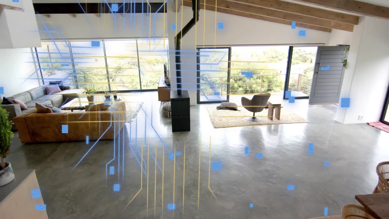 Augmented circuitry triggered by first frame, growing across floor, rising into air to map space