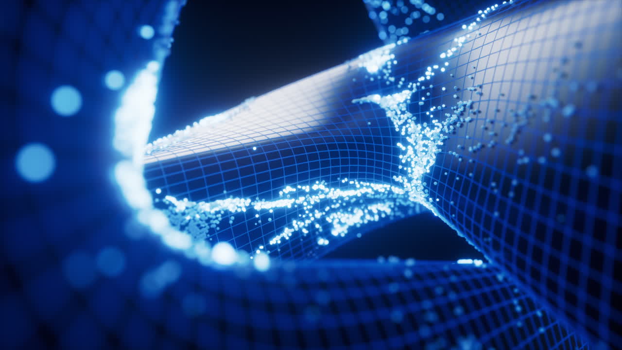 추상적인 곡선 기하학과 흐르는 입자, 3d 렌더링