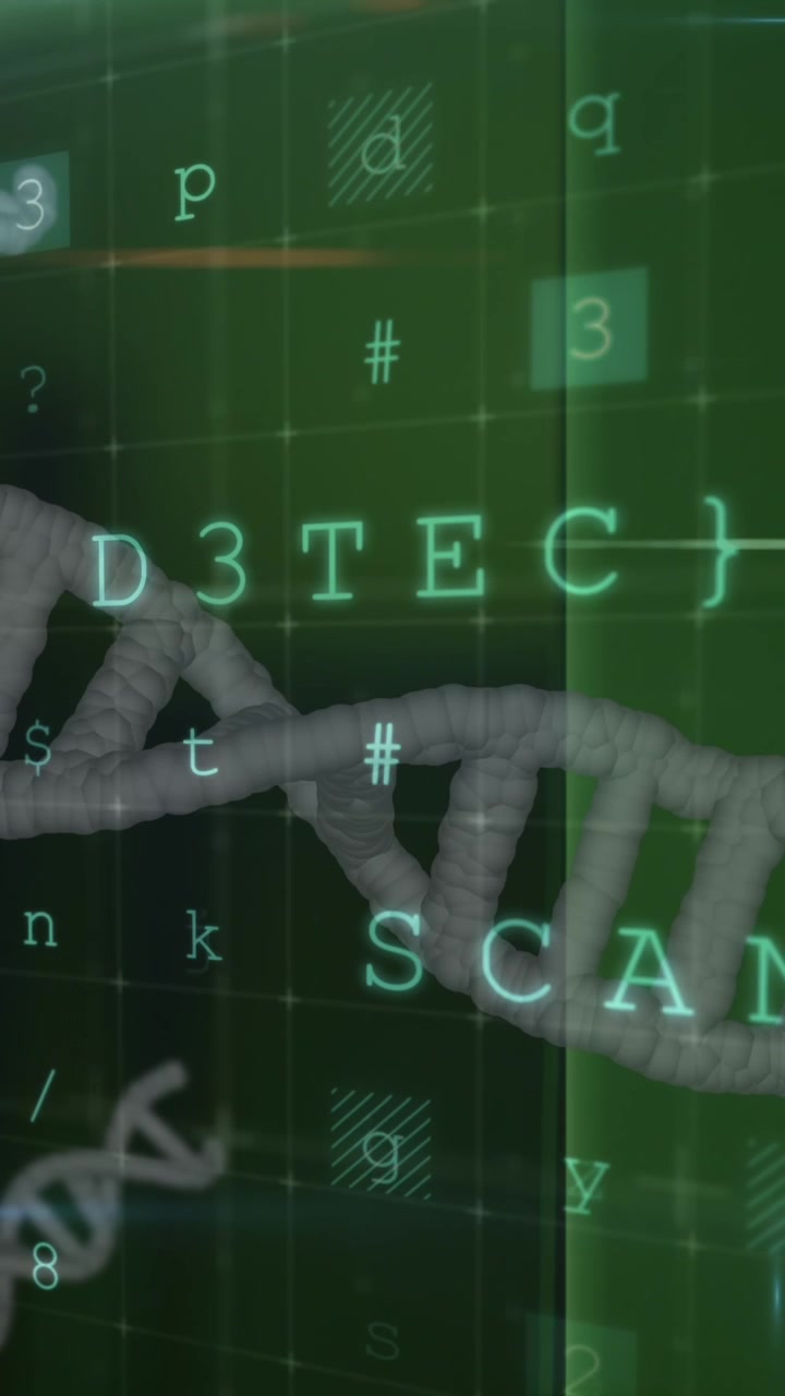 Animation of data processing and dna strands spinning