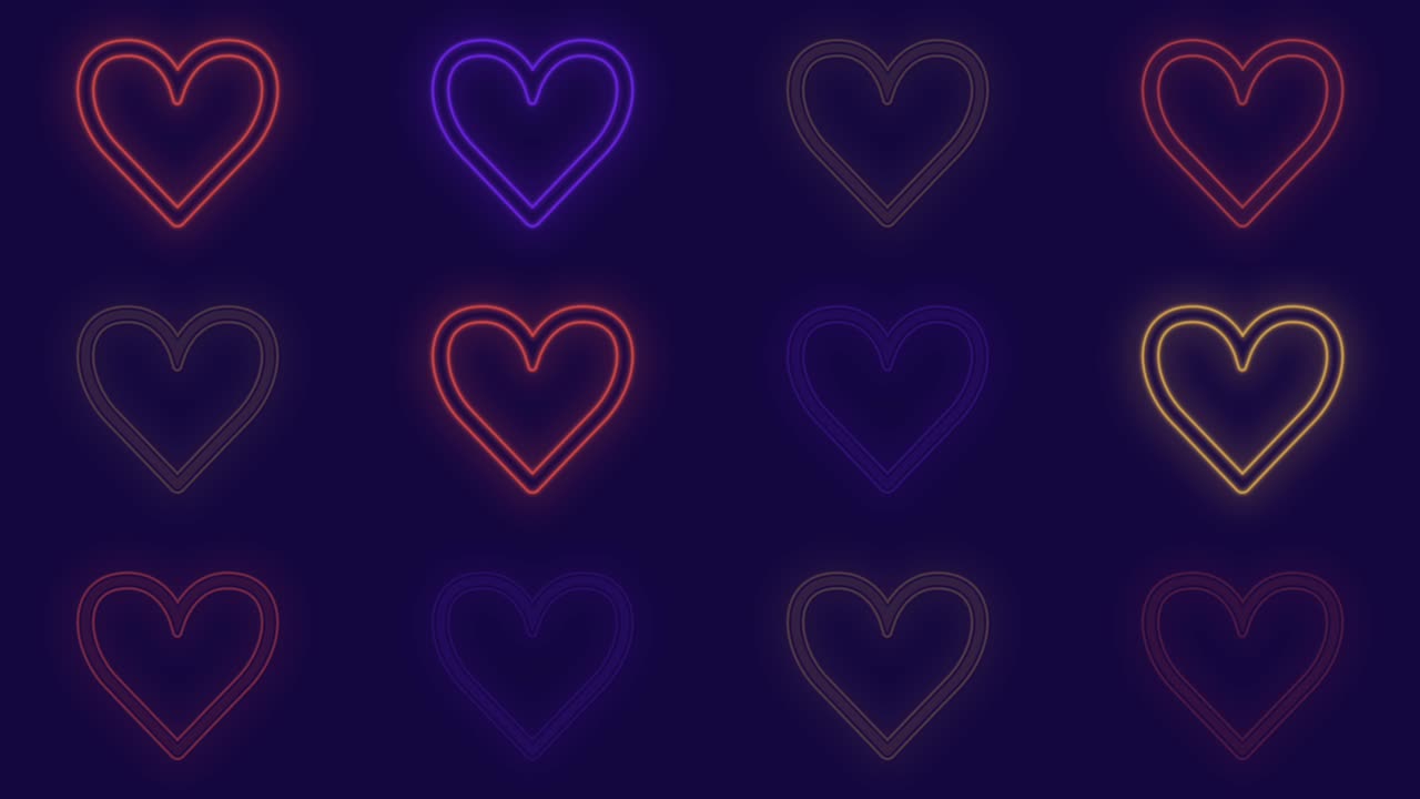 Neon colorful hearts pattern
