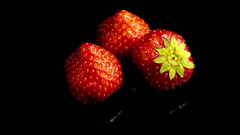 strawberry rots on a black background, time lapse, macro photography