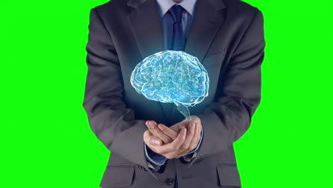 Businessman-presenting-brain-with-hands