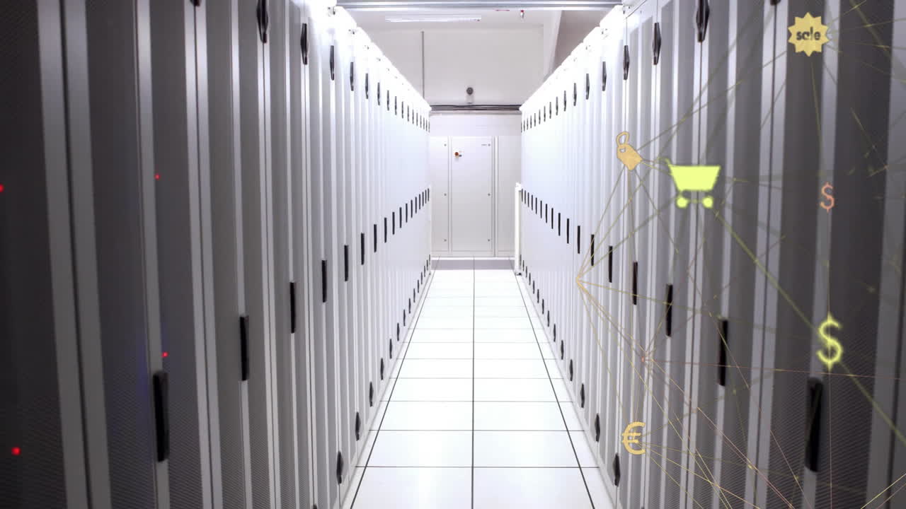 animación de la red de conexiones con iconos a través de servidores informáticos