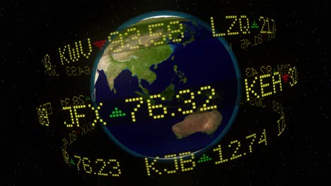 stock market ticker orbiting earth currency wall st money world shares 4k