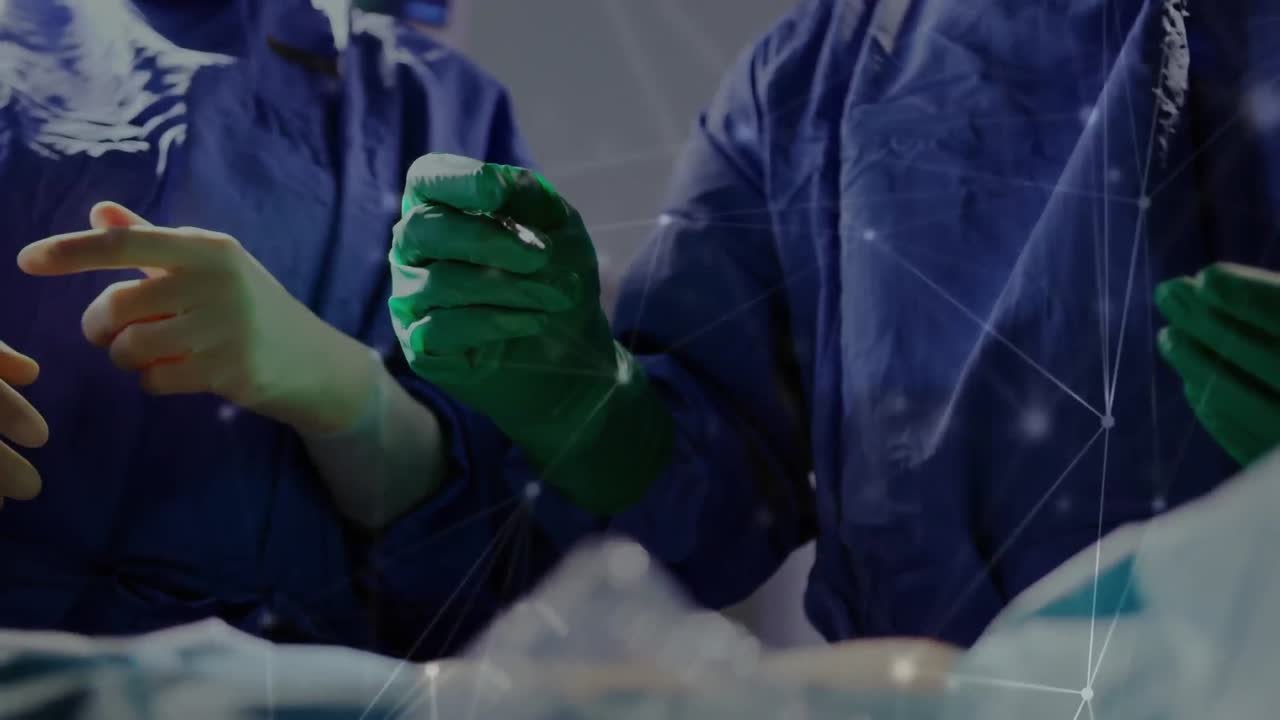 animación de la red de conexiones y procesamiento de datos sobre los cirujanos en el quirófano