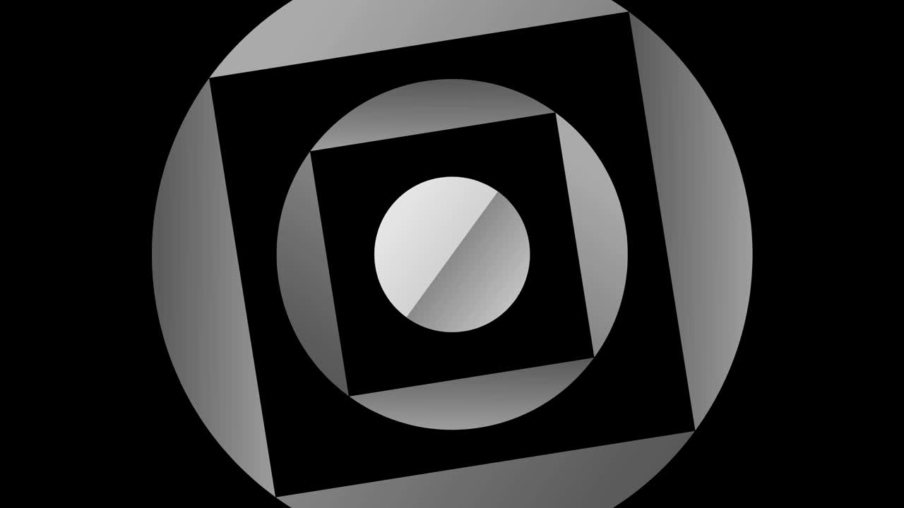 dibujo gráfico en blanco y negro con efecto estroboscópico e hipnótico, mientras gira en el sentido de las agujas del reloj y aumenta de tamaño.