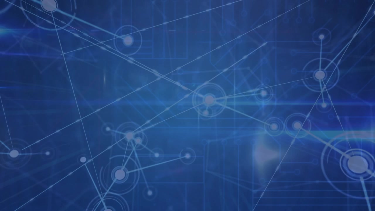 Animation of network of connections and data processing over blue background
