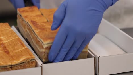 flódni slices neatly packed into boxes for storage