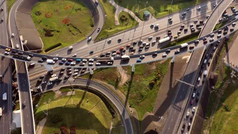 Aerial-view-of-a-freeway-intersection-traffic-trails-in-Moscow.