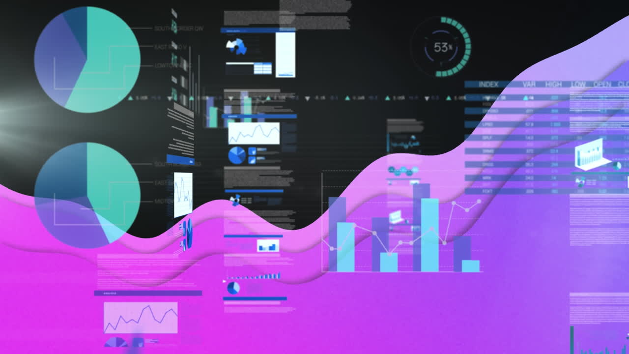 Animation of purple wave over data processing