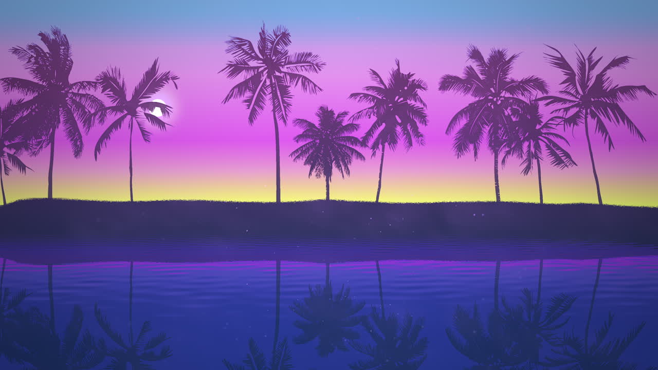 Panoramic view of tropical landscape with palm trees and sunset 24