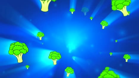 el brócoli jugoso se mueve suavemente en el fondo azul. animación de bucle sin costuras en 3d.