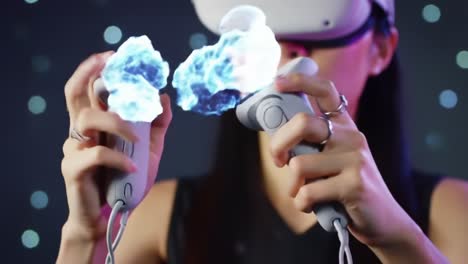 immersive virtual reality experience: a user engages with dynamic haptic feedback and stunning visuals while using advanced vr controllers in a mesmerizing environment