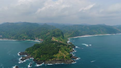 aerial panorama of paradise coast of menganti beach, java, indonesia