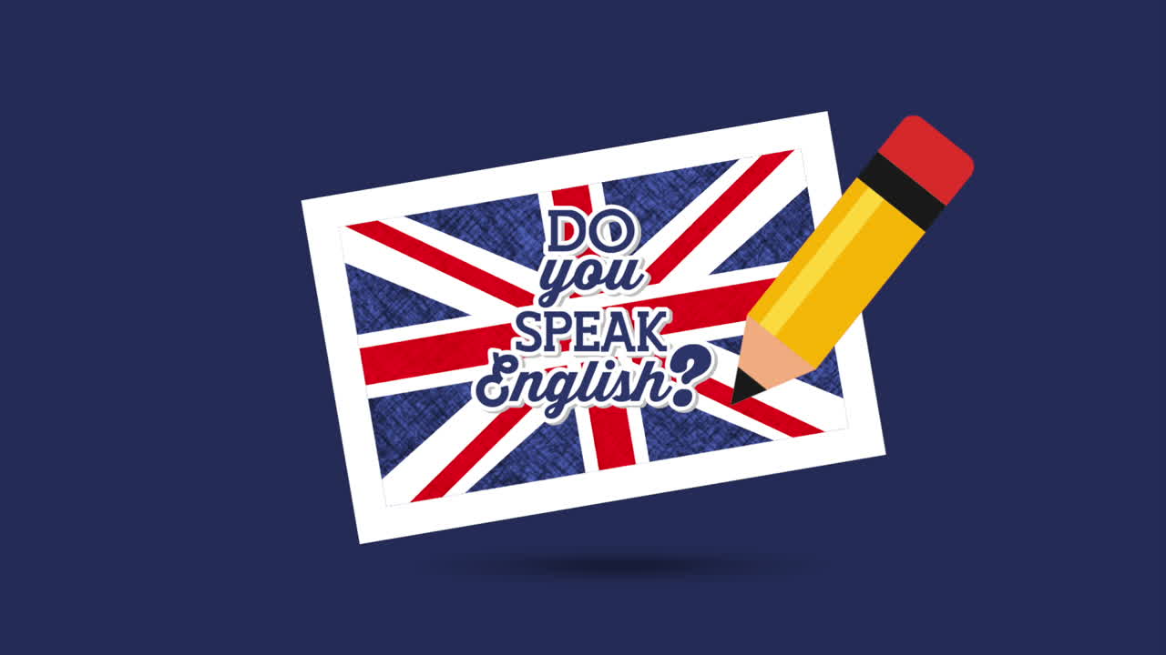 british flag and pencil learn english animation
