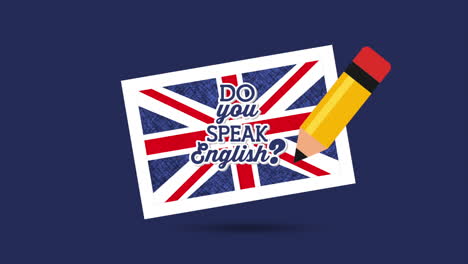 british flag and pencil learn english animation